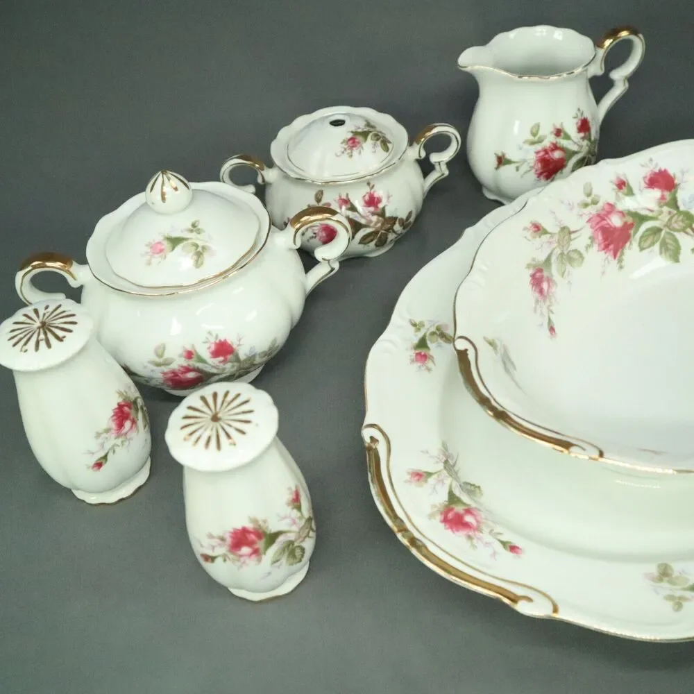 9 Pieces Serving Set Ucagco China Set Platter, Bowl S/P Shakers, Creamer, Sugar